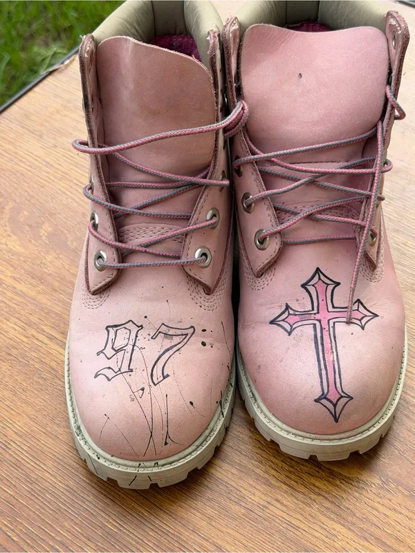 Timberland Pink 6 Inch Boots Girls US 6.5 Custom Art Leather Lace Up - Image 12