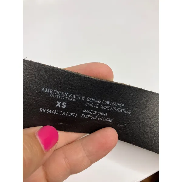 American Eagle Belt Womens XS Black Good Leather D-Ring Buckle Embossed Logo - Image 3