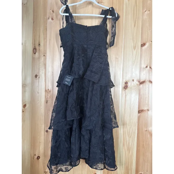 NWT Lulus Glamorous Sweetie Black Burnout Tie-Strap Bustier Midi Dress Formal M - Image 6