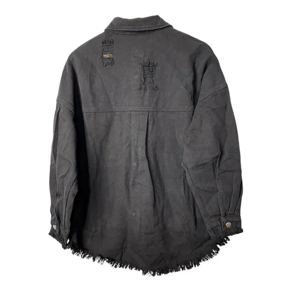 T&C Apparel Distressed Denim Shacket Womens Medium Black Frayed Hem‎ Oversized - Image 7