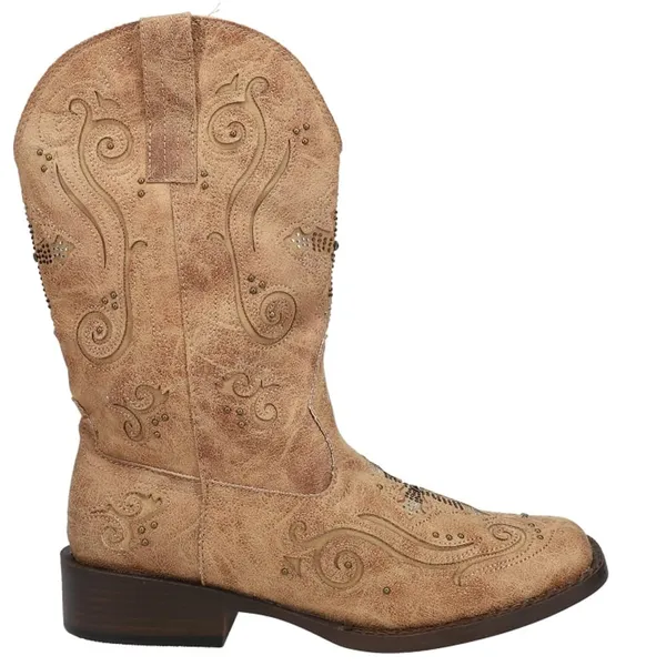 Roper‎ faith rhinestone mid calf boots tan cross bling women's size 6.5 western - Image 2