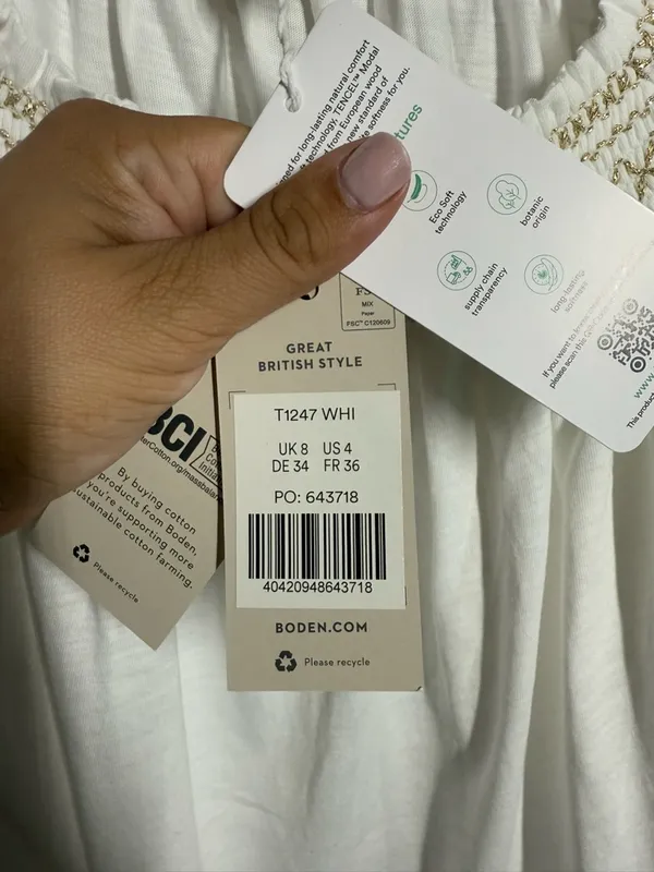 NWT Boden Square Neck Top Size US 4 White - Image 7