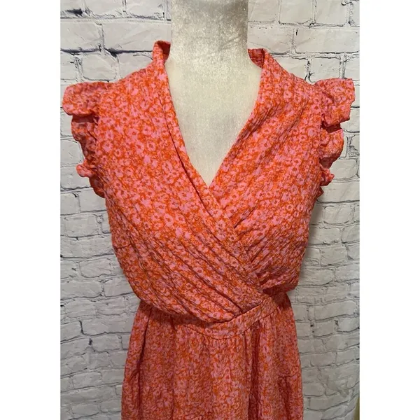 Rachel Zoe Printed Flutter-pink flowers dress Sleeve A-Line Dress Size 10 - Image 3