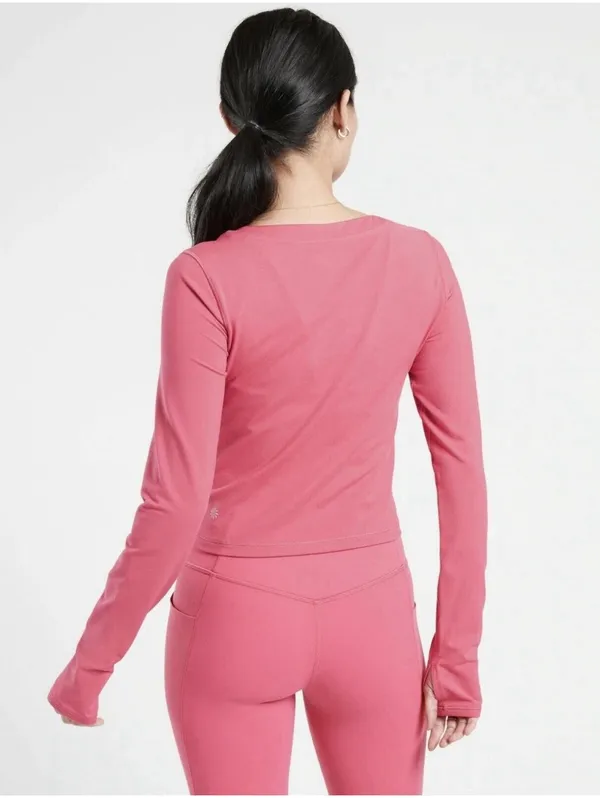 Athleta Shanti Top Dragonfruit Pink Long Sleeve Crop Top Size L - Image 2