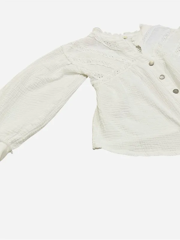 POL White Eyelet Button-Front Blouse - Image 6