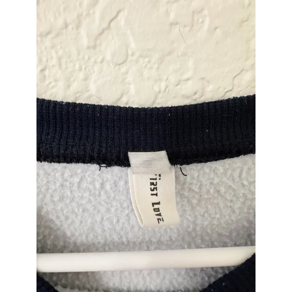 Amazon First Love Green Navy Striped Fleece Sweatshirt Pullover Large - Image 3