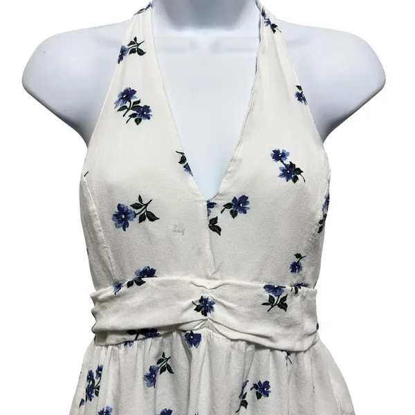 American Eagle Women Cottage Boho Halter Top‎ M White Floral Peplum Coquette Y2K - Image 3