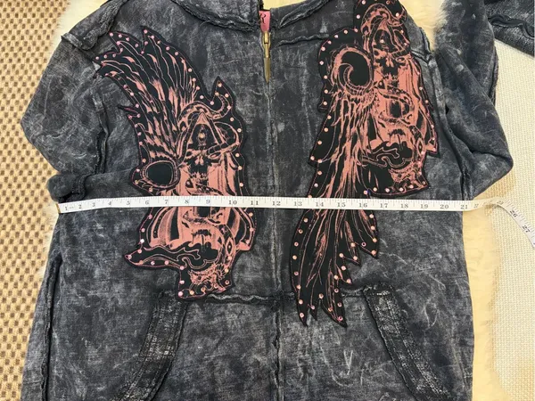 Deceiver Graphic Zip Hoodie Sweater L Black Distressed Y2K Gothic Grunge - Image 8