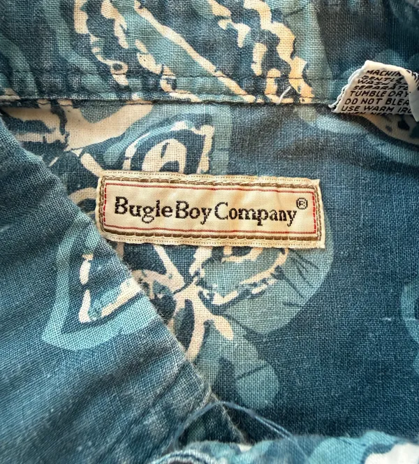Bugle Boy Company Men's Short Sleeve Button-Down Shirt Teal Blue Floral Leaf - Image 6