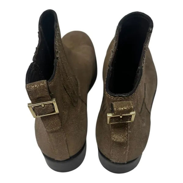 Tory Burch Bronze Gold Shimmer Suede Ankle Boots Size 7 - Image 3