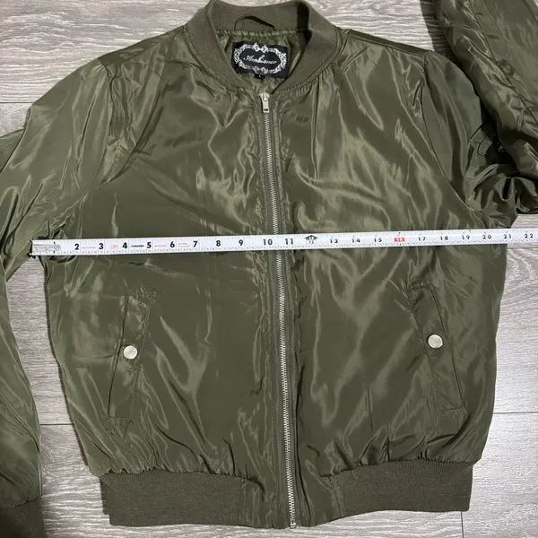 Ambiance Outerwear Woman Army Green Puffer Zip‎ Up Jacket Size Large Pocket - Image 11