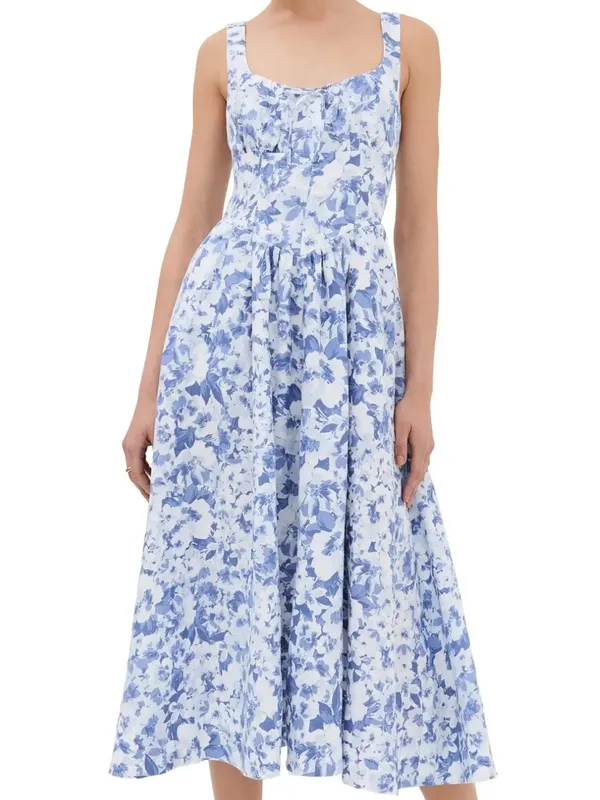 Reformation Baila 100% Linen Floral Coastal European Summer Dress Size: 2 - Image 3