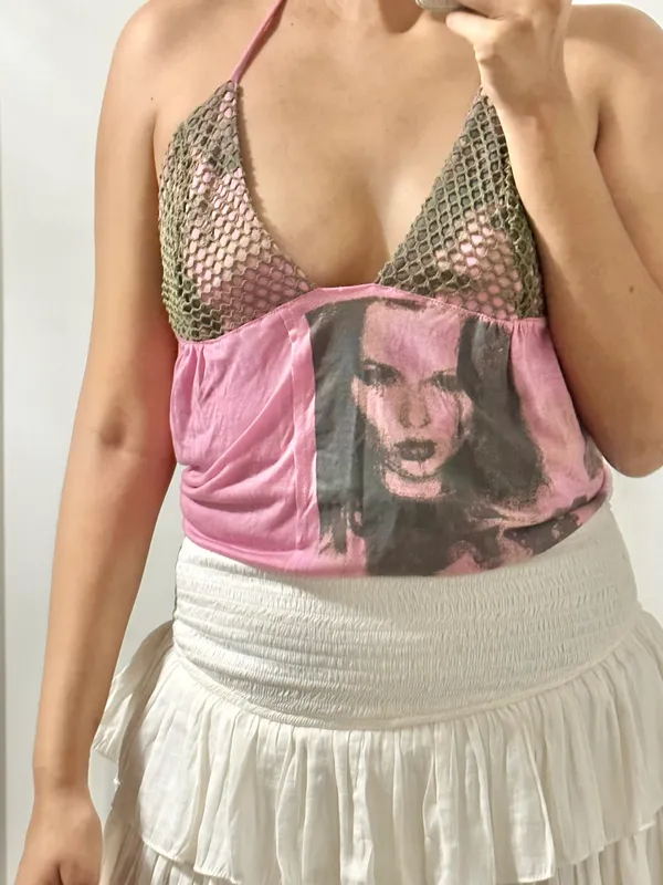 PANI Y2k spaghetti strap camo green & pink openback cami - Image 5