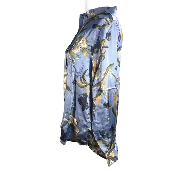 Elie‎ Elie Tahari Womens Blue Floral Satin Button Down Blouse Size Small NWT - Image 3