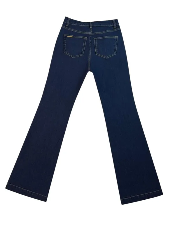 Michael Kors Dark Blue Denim Flared Jeans with Gold Buttons - Image 3