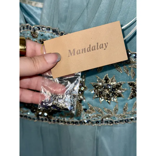 NWT Mandalay N Turquoise Silk Beaded Embellished Maxi Evening Gown Dress Size 6 - Image 14
