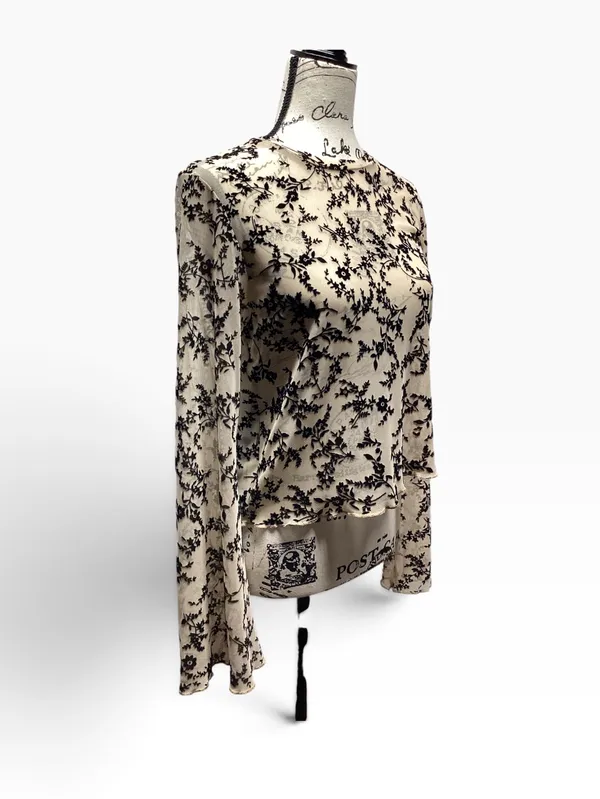 Ava Lane Beige and Black boho chic floral mesh layering top size Large - Image 7