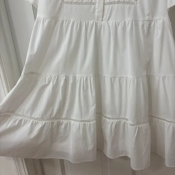 Free The Roses White Cotton Tiered Mini Dress S Ruffle Pintuck Boho Coastal Rush - Image 4