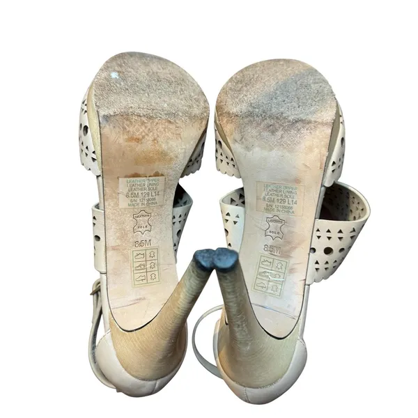 Tory Burch Shoes‎ Womens Size 8.5 Beige Leather Cutout Ankle Strap Sandals Heels - Image 11