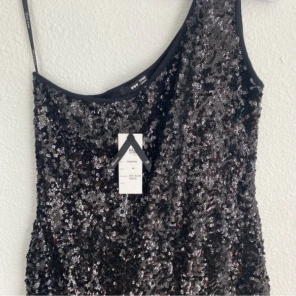 NWT one shoulder black shimmer sequin mini dress lined, size S / M - Image 2