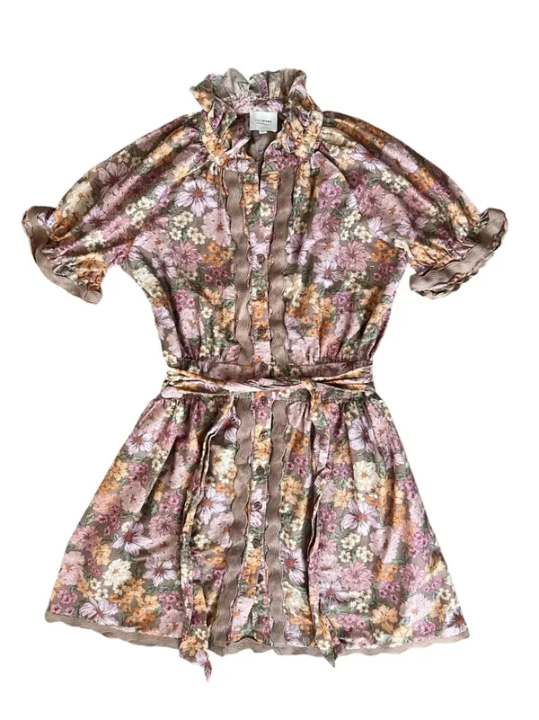 Anthropologie Sundays Evelyn Short Sleeve Dusk Floral Brown Mini Shirt Dress - Image 2