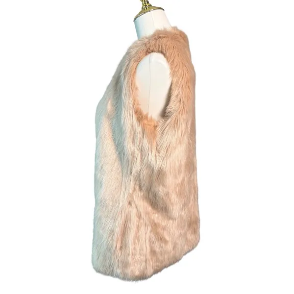 Zara Trafaluc Womens M Blush Pink Beige Faux Fur Vest Longline Gilet Boho Winter - Image 5