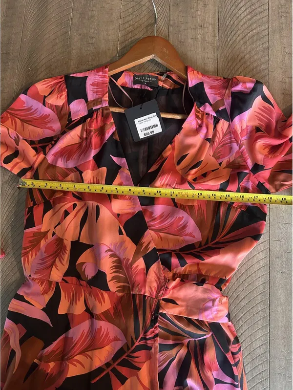 NWT Dress Forum Floral Wrap Mini Dress Pink Long Sleeve Women’s Medium - Image 11