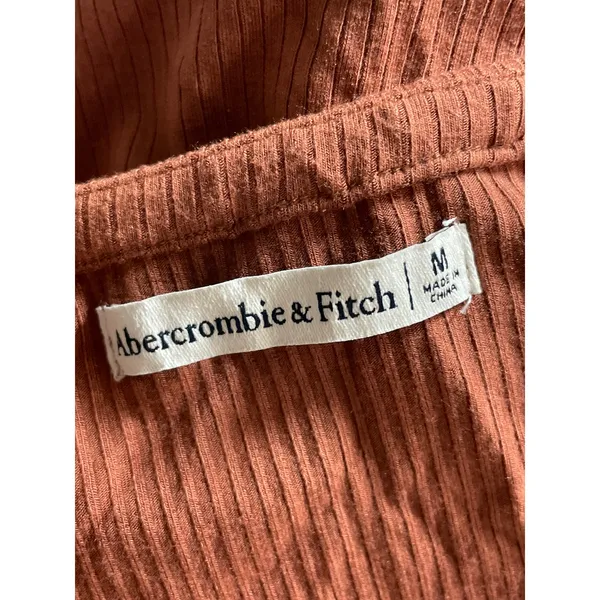 Abercrombie & Fitch Rust Brown Short Sleeve V Neck Rib Knit Cutout Mini Dress M - Image 5