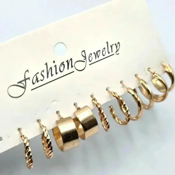 Gold Hoop Dangle Stud‎ Earring Set of 5 Fashion Jewelry NWT #E200 - Image 2