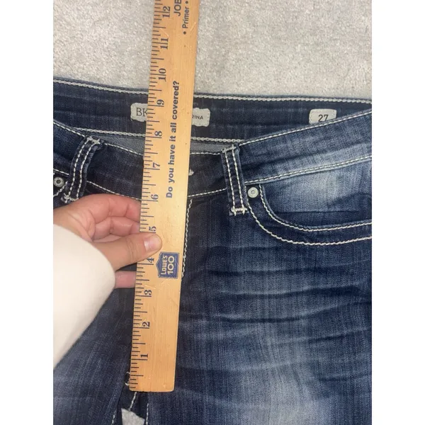 BKE Jeans Women's 27x28 Sabrina Stretch‎ Straight Dark Wash Denim Distress Crop - Image 9