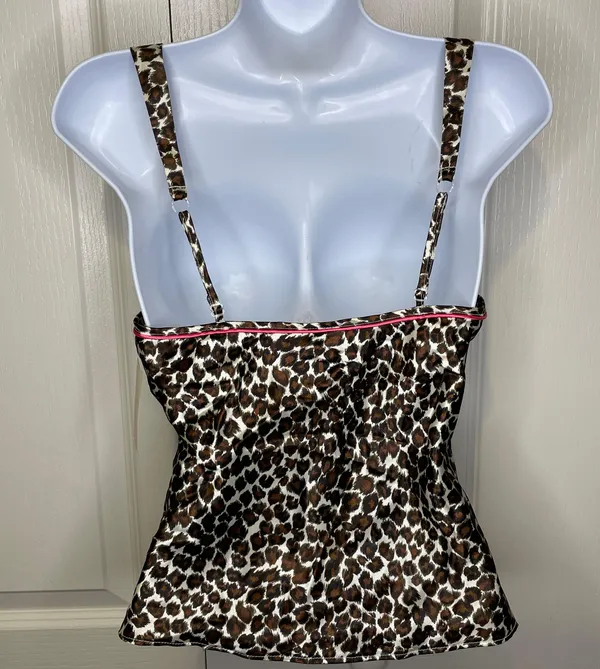 NWT Vintage Y2K Kathryn Leopard Camisole Top Tan Black Ivory Wet Pink Trim Small - Image 5