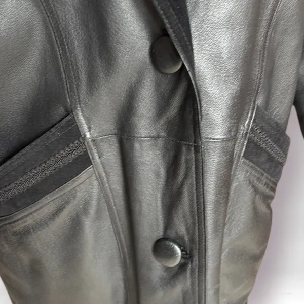 Vintage Worthington Black Leather Long Coat Petite Large - Image 6