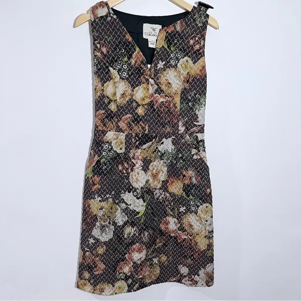Anthropologie Tabitha Tema Quilted Floral Dress Pockets Size 6‎ Moody Florals - Image 2