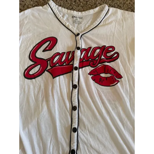 On Fire Women's‎ "Savage" Baseball Tee Size 2X - Image 2