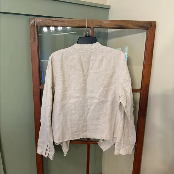 Kut from the Kloth Cream Boho 100% Linen Raw Edge Jacket Size Large - Image 3