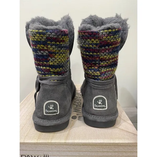 Bearpaw Maggie Charcoal Grey Suede Knit Back Winter Boots 2116W Womens 9 - Image 3