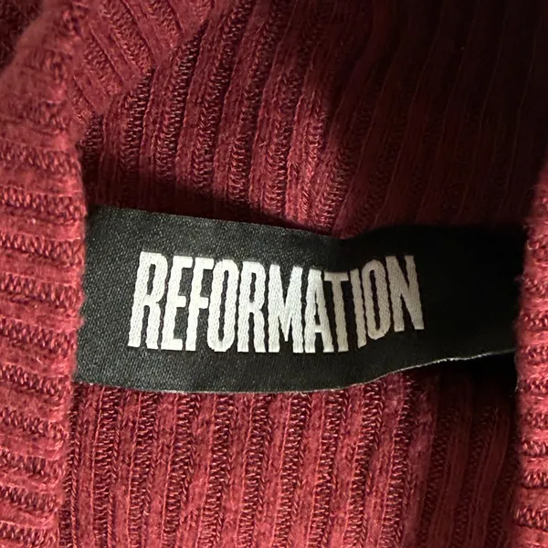 Reformation Womens Ribbed Mock Neck Long Sleeve‎ Top Burgundy Red Size S - Image 2