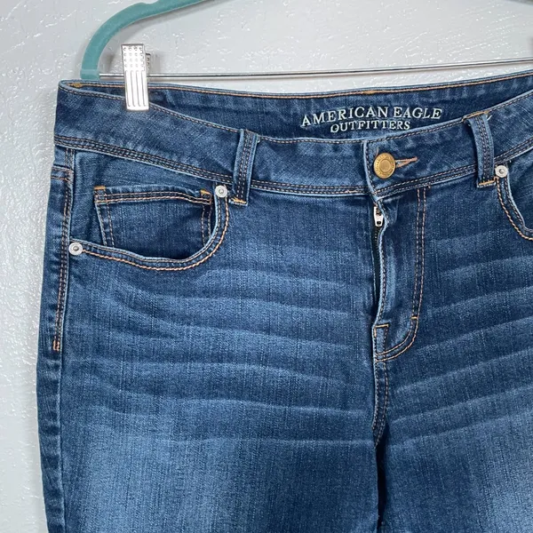 American Eagle Women 16 Kick Boot Jeans Western Cowgirl Festival Stretch Blue - Image 4