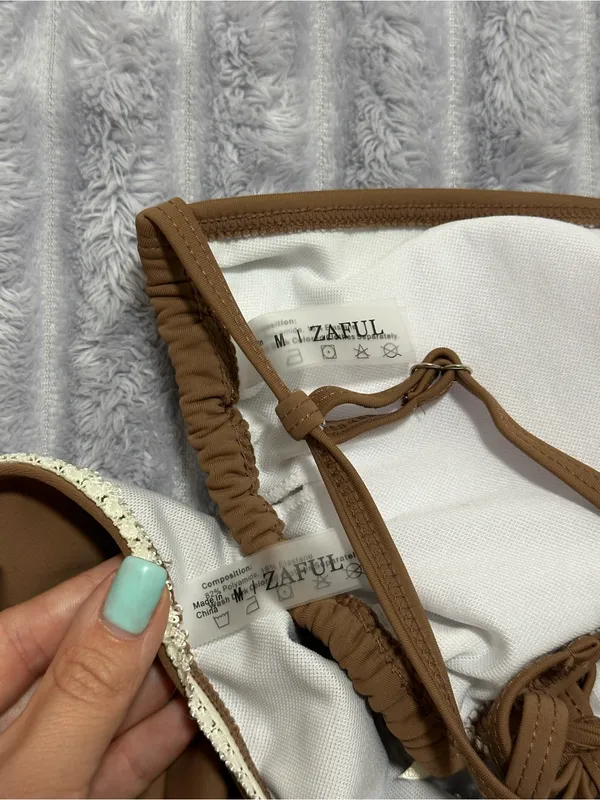 Zaful Brown Ruffle Triangle Bikini Set - Image 4