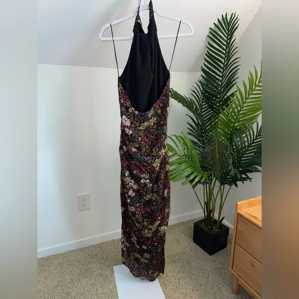 Amanda Uprichard Elektra Backless Gathered Side Slit Gown L Halter‎ Maxi Floral - Image 6