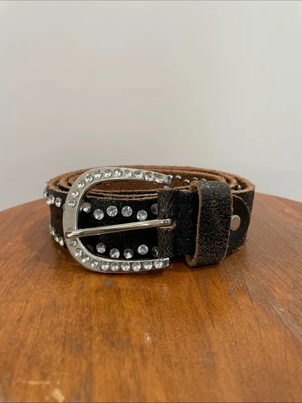 BKE Distressed Black Leather Rhinestone Western Cowgirl Belt - Image 3