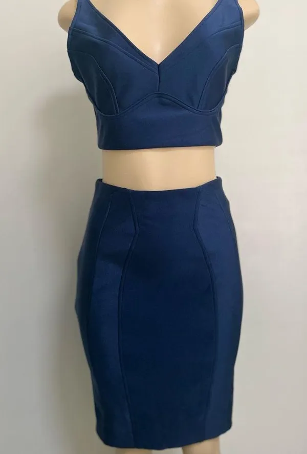 Gold Label Set Polyester/Spandex Navy Blue Two-Piece Summer Dress - Image 2