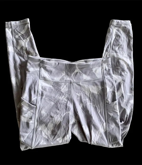 White/Grey Mid Rise-High Waisted Leggings w/ Pockets - Image 2