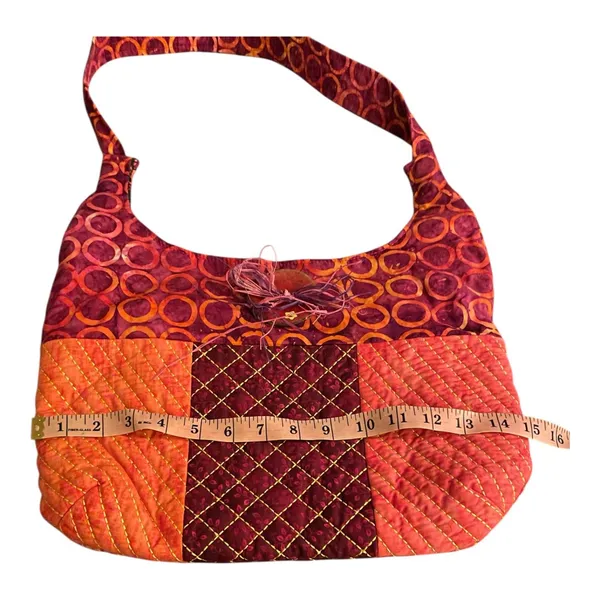 Vintage Handmade Boho Patchwork Quilted Shoulder Bag Orange Red Cottagecore - Image 7