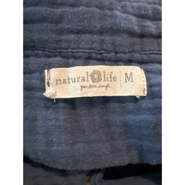 Natural Life Blue Cotton Gauze Button Down Maxi Shirt Dress Medium - Image 4