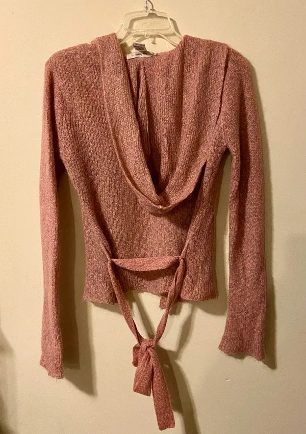 Free People hooded open front w/tie cardigan small - Image 3