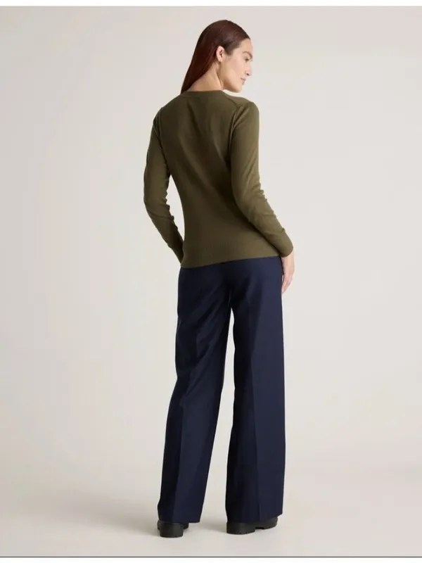Quince Lightweight Cotton Cashmere Crew Neck Long Sleeve Sweater Olive Size M - Image 6