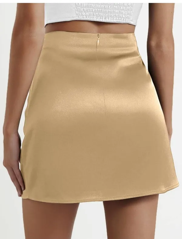 Gold Satin Mini Skirt - Image 2