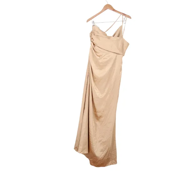 Galina Signature Gown Womens 16 Maxi Cowl Neck Champagne Gold Draped Excellent - Image 4