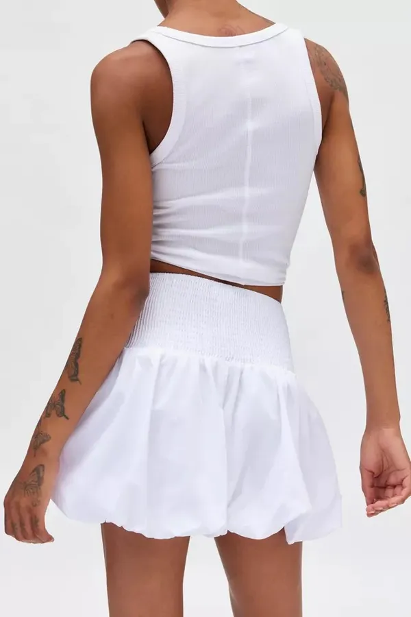 Urban outfitters kimchi blue white Elodie smocked Mini Bodycon Bubble Hem skirt - Image 5